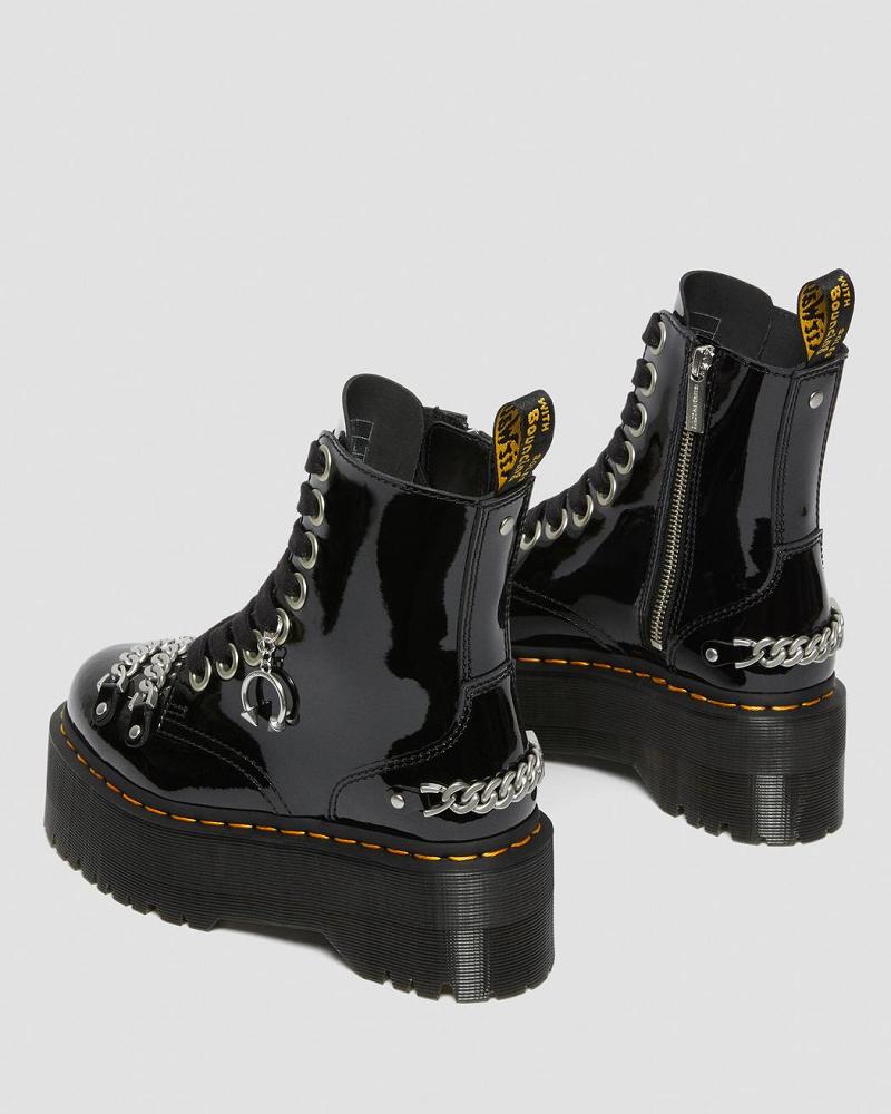 Black Women's Dr Martens Jadon Max Chain Patent Leather Platform Boots | CA 240UZG